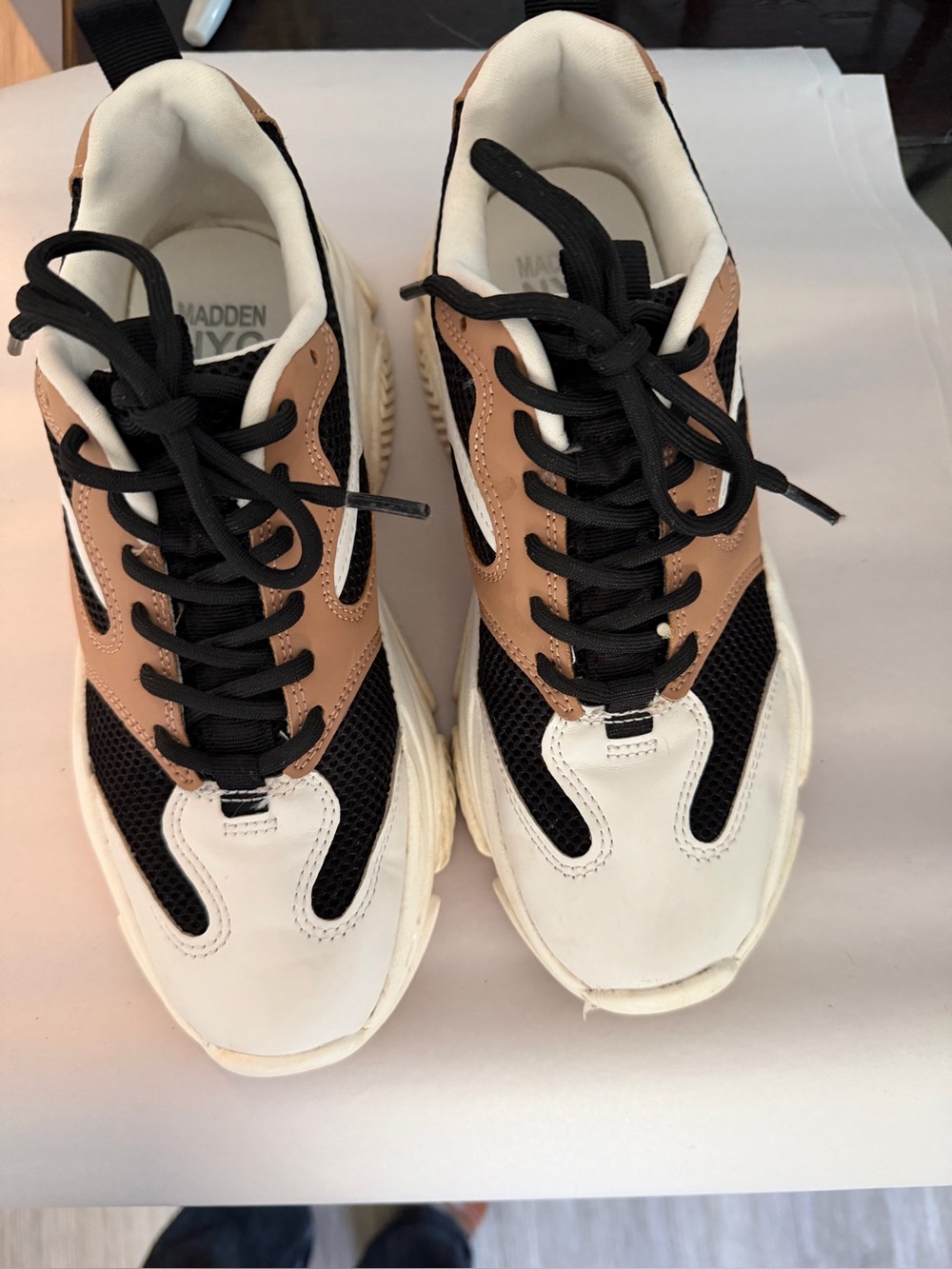Steve Madden Women’s Lace-Up Sneakers in Black, White & Tan